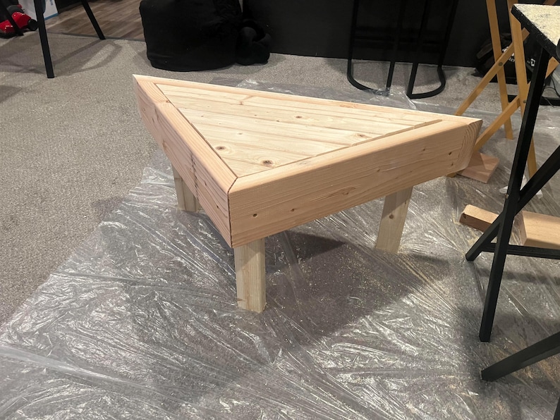 Modern Corner Table / Bench | Triangular Side Table, Wood, End Table ...