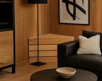 Tavolino angolare moderno in rovere / panca / scomparto nascosto / tavolino laterale triangolare, legno, tavolino laterale