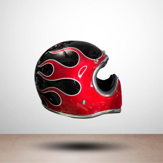 candy red motorcycle helmet Handmade Cakil Custom Motorcycle Helmet Red Candy Flame for Bobber and  Chopper Riders