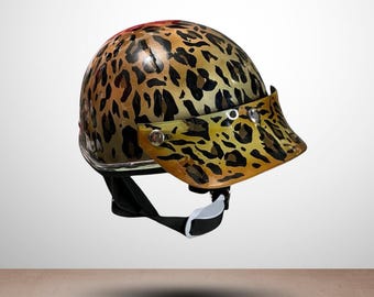 airbrushed leopard motorcycle helmets Handmade Motorcycle Helmet Custom Leopard Airbrush Design Retro Bobber  Chopper Style