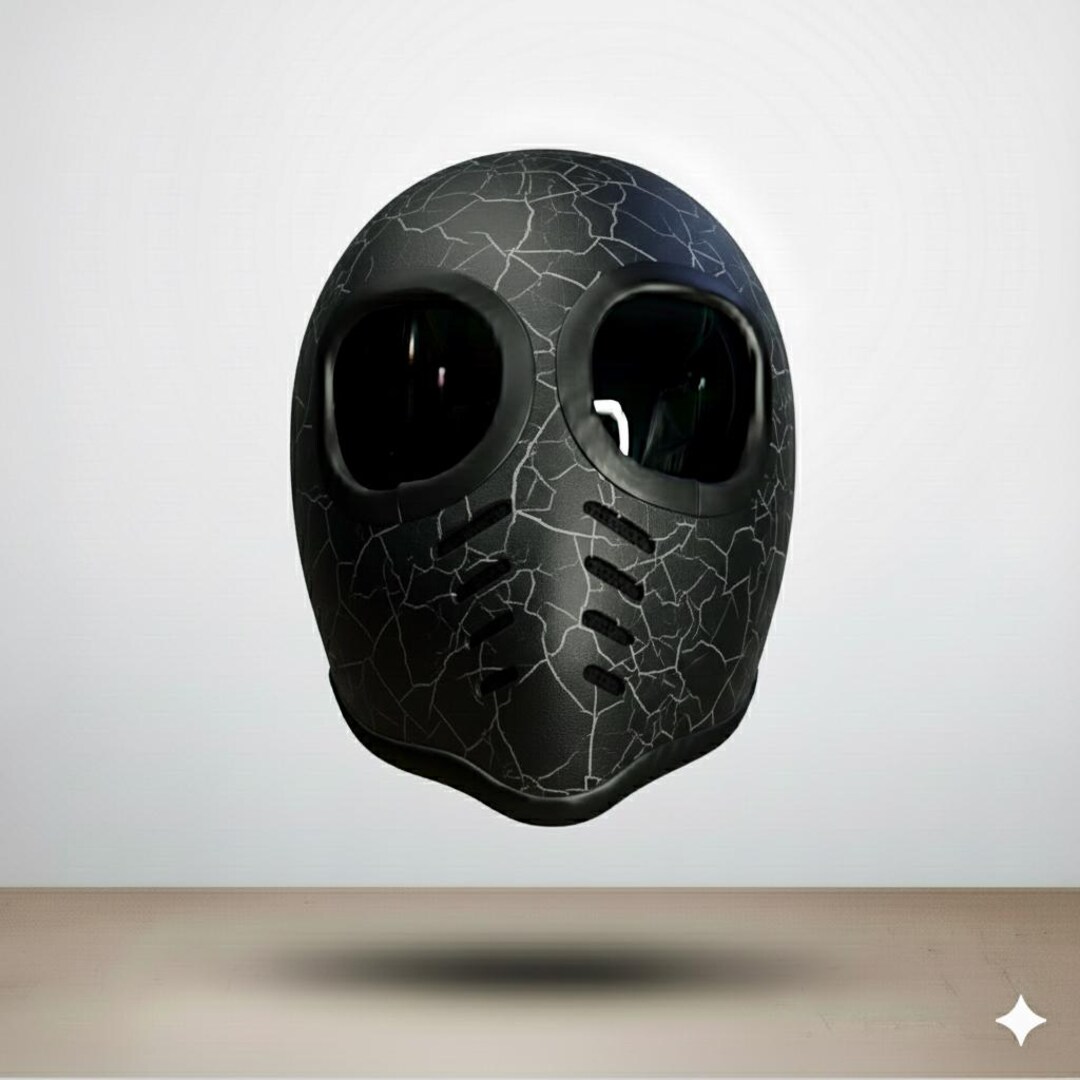 Vintage Matte Black Cracked Alien Full Face Helmet Handmade Motorcycle ...