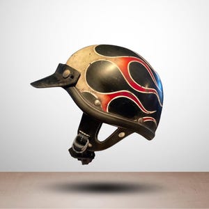 Custom Shorty Chip Helmet with Patina Flame Design Retro Vintage Motorcycle Helmet for Bobber