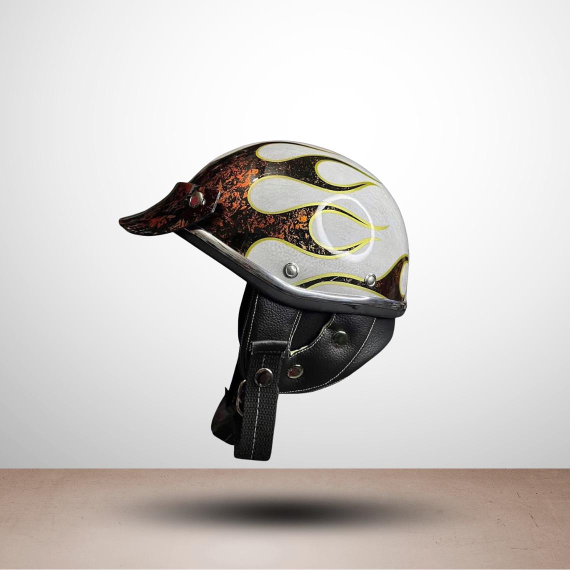 Custom Chip Shorty Handmade Motorcycle Helmet Patina Flame Gold Cafe Racer Bobber