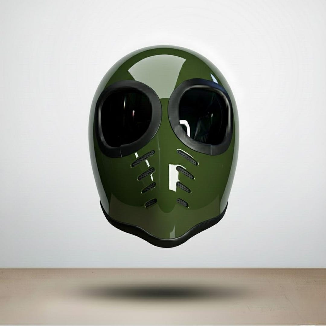 Vintage Army Green Alien Full Face Helmet Glossy Handmade Motorcycle ...