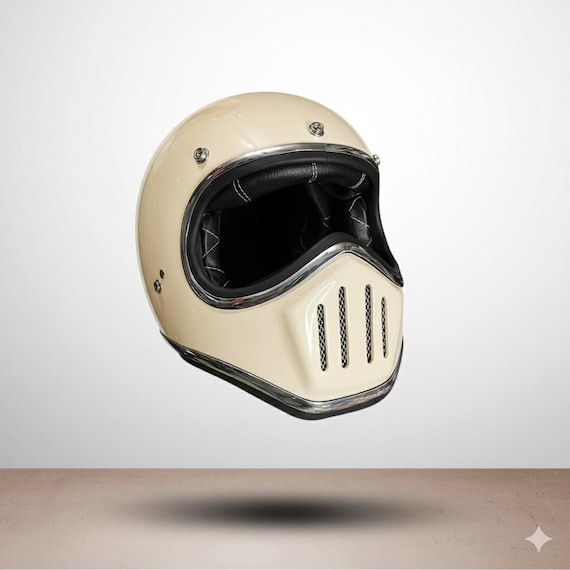 cream motorcycle helmet Custom Cakil Motorcycle Helmet Cream Handmade Retro Vintage Full Face  Helmet for Bobber Chopper