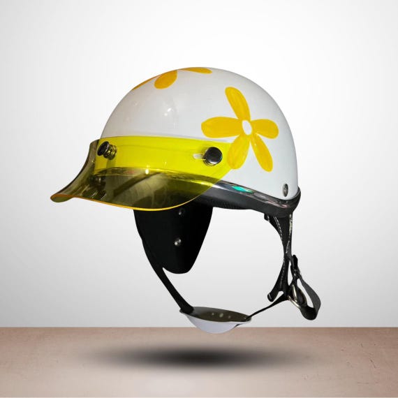 chips style motorcycle helmet Chips Shorty Handmade Floral Motorcycle Helmet Retro Bobber Chopper Style