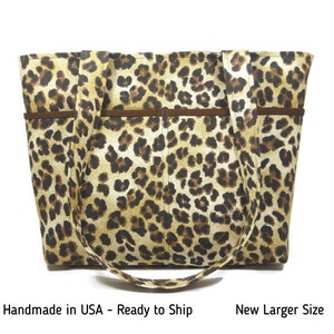 Leopard Tote Purse, Double Strap Shoulder Bag, Open Top Purse, Medium Tote Bag, Cotton Handbag, Fabric Purse, Handmade Purse, Made in USA
