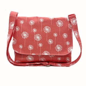 Bolso de mensajero para mujer, bolso de diente de león coral, bolso cruzado de lona, bolso de hombro, bolso de tela, cartera de diente de león mediana, bolso cruzado