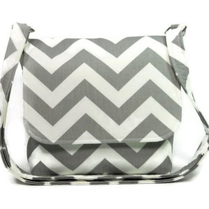 Small Messenger Purse, Cross Body Bag, Chevron Purse, Gray White Zig Zag with Mint Green, Gray Chevron Crossbody Purse, Adjustable Strap