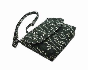 New Size, Small Slim Crossbody Bag, Green White Purse, Casual Bag, Adjustable Strap, Cross Body Purse, Branches Berries Bag, Cotton Bag