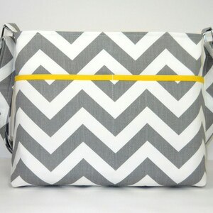 Gray Chevron Handbag, Women's Messenger Bag, Gray Chevron Purse, Gray Zig Zag Crossbody Bag, Chevron Purse, Gray White and Yellow Messenger image 5