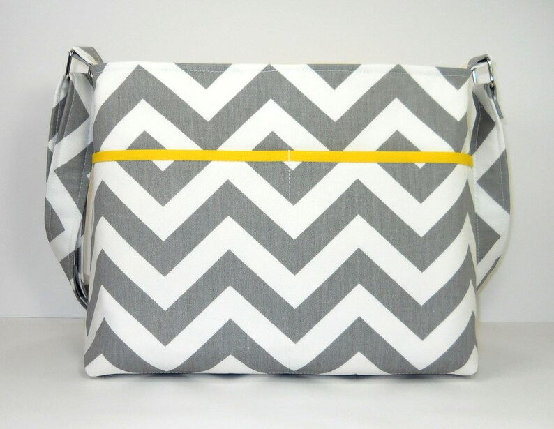 Gray Chevron Handbag, Women's Messenger Bag, Gray Chevron Purse, Gray Zig Zag Crossbody Bag, Chevron Purse, Gray White and Yellow Messenger image 5