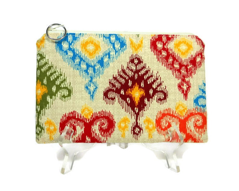 Ikat Cosmetic Bag, Cotton Zipper Pouch, Purse Pouch, Colorful Zip Pouch, Makeup Pouch, Padded Zipper Pouch, Pencil Case, Christmas Gift Mom image 1