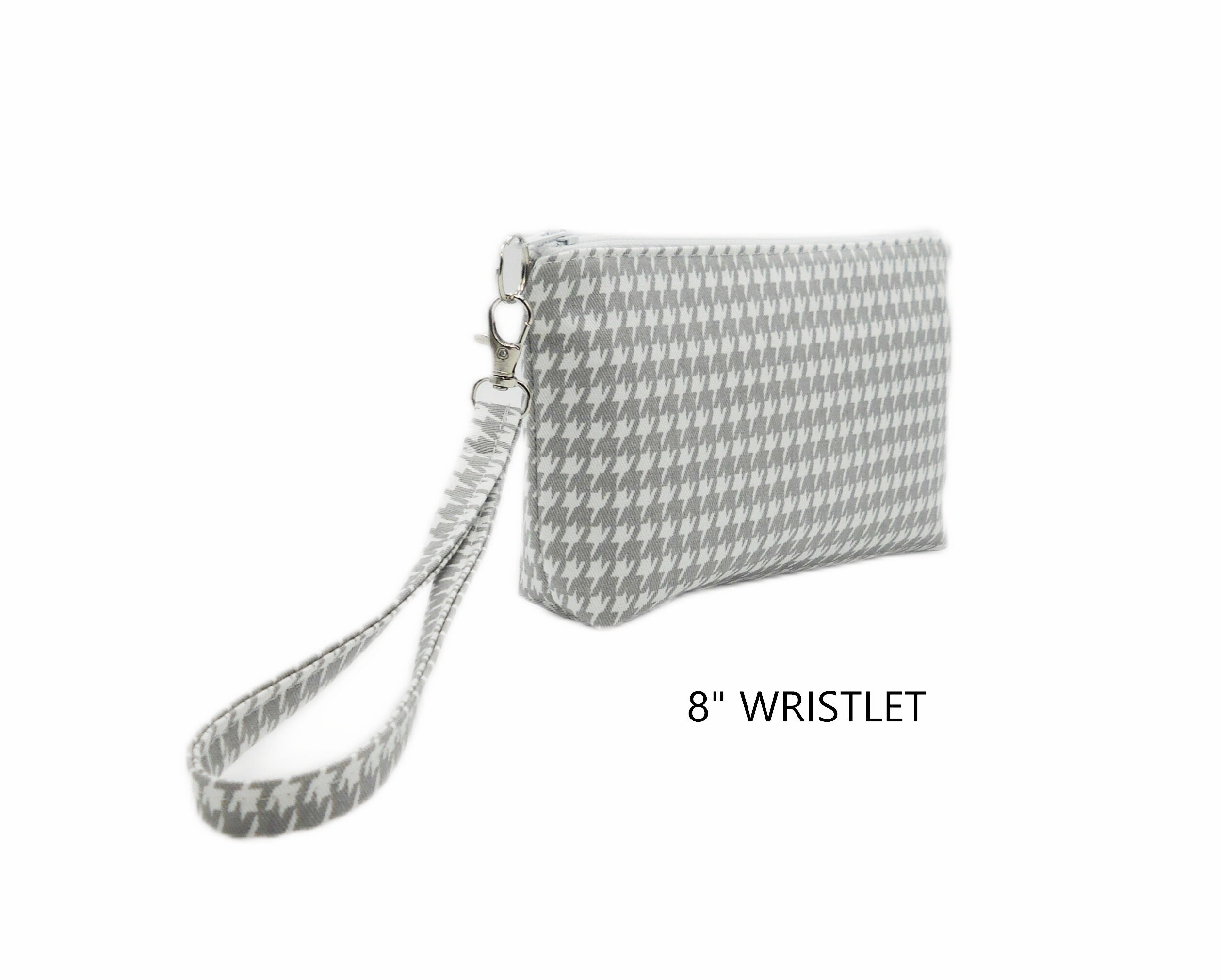 Gray White Houndstooth Wristlet Purse, Fabric Wristlet Clutch, Phone Purse, Card Pockets, Flat Bottom Pouch, Cotton Pouch, Small Purse