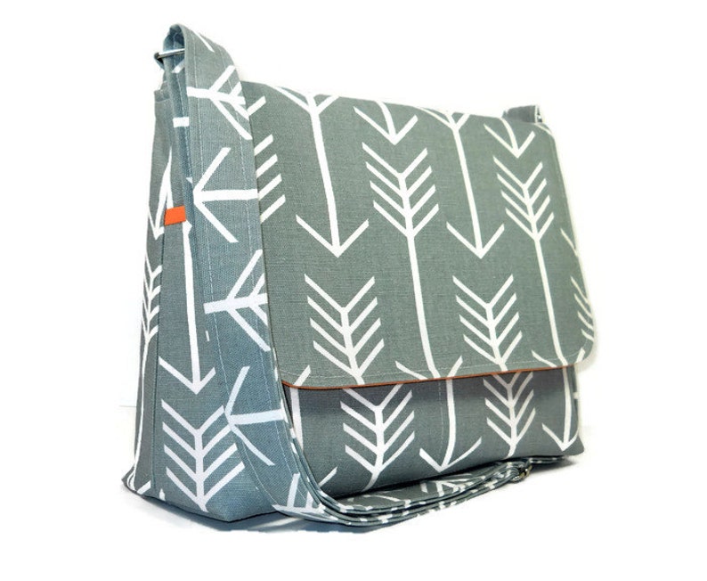 Handmade Gray Pocketbook, Women's Messenger Bag, Arrow Purse, Canvas Crossbody Bag, Gray White Shoulder Bag, Fabric Purse, Cross Body Bag image 1