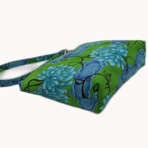 9 Inch Water Lily Wristlet, Fabric Phone Clutch, Flat Bottom Pouch, Blue Green Wristlet, Removable Strap Wristlet, Cotton Wrist Bag image 8