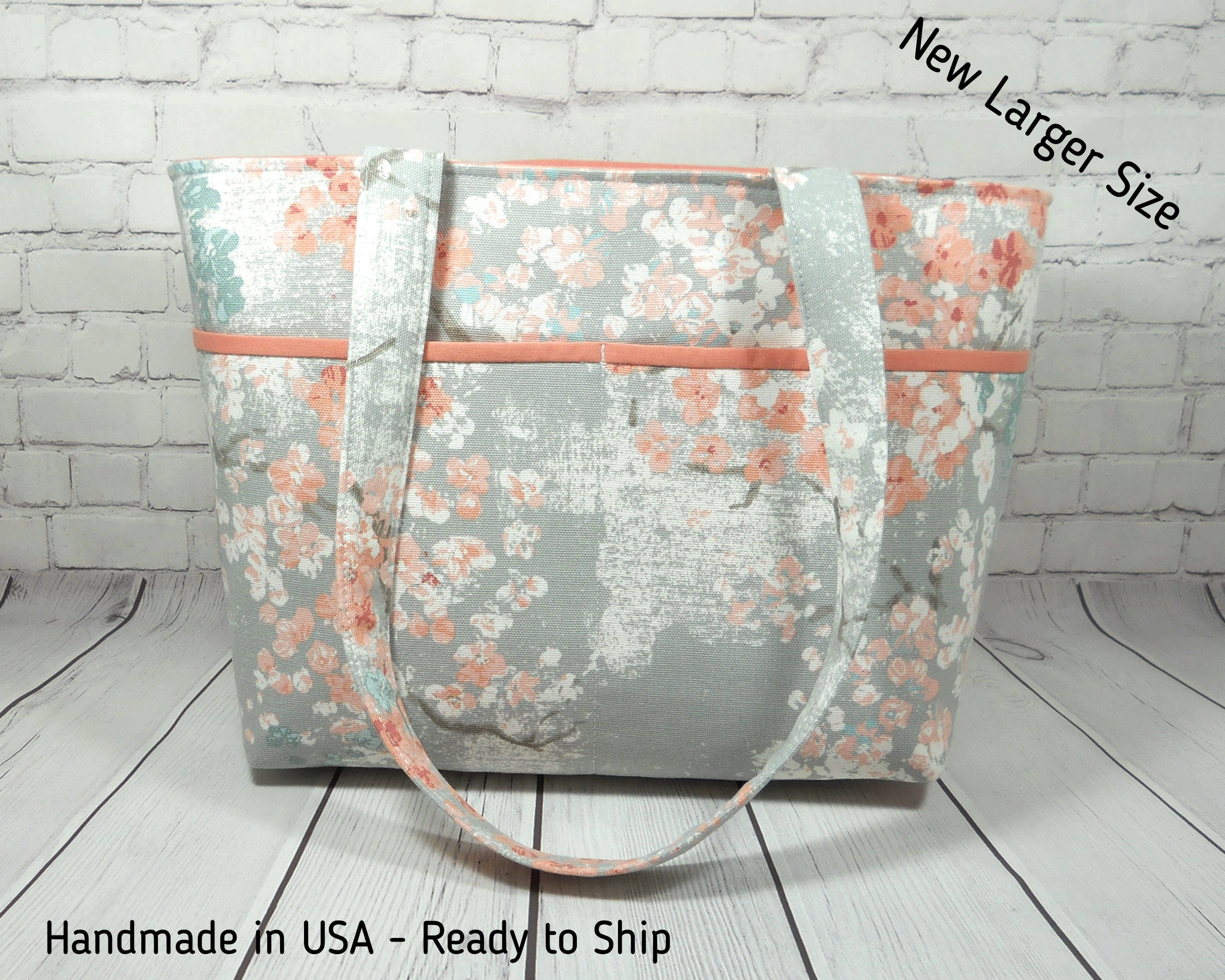 Cherry Blossom Purse Gray Peach Floral Tote Double Strap | Etsy