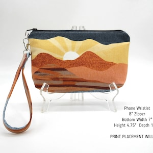 Bolso Southwest Wristlet, Embrague de muñeca de tela, Monedero de teléfono Earth Tones, Bolsillos para tarjetas, Bolsa de fondo plano, Bolsa de algodón, Bolso pequeño