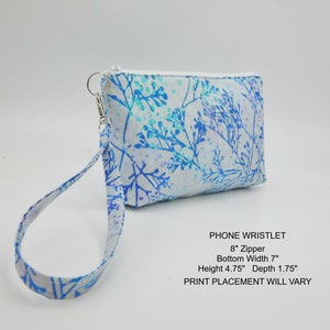 Pastel Spring Wristlet, Fabric Wristlet Clutch, Batik Branches Phone Purse, Card Pockets, Flat Bottom Pouch, Cotton Pouch, Small Purse
