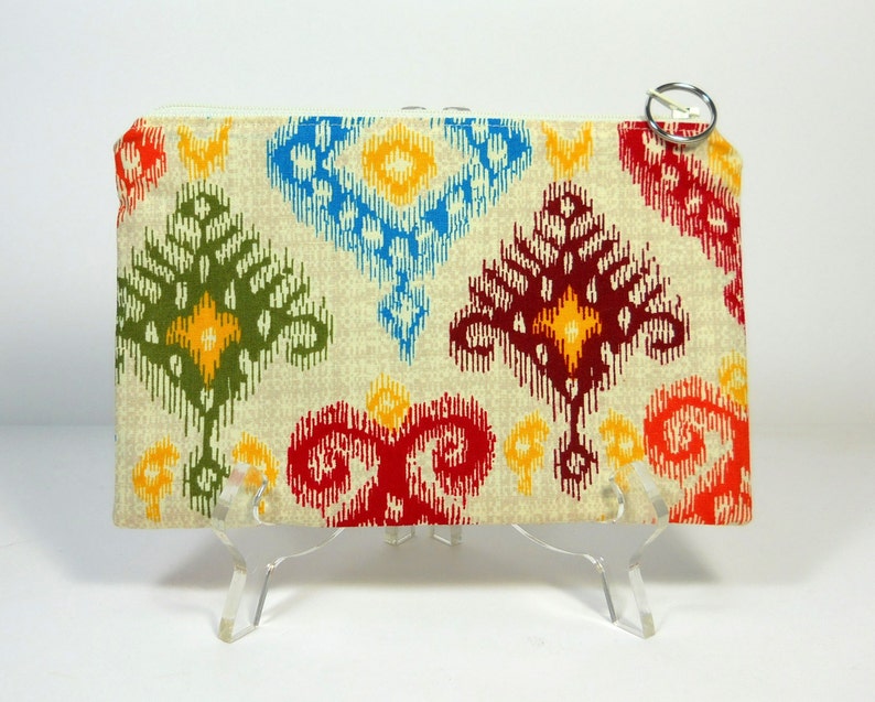 Ikat Cosmetic Bag, Cotton Zipper Pouch, Purse Pouch, Colorful Zip Pouch, Makeup Pouch, Padded Zipper Pouch, Pencil Case, Christmas Gift Mom image 2