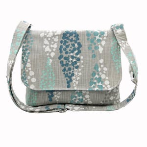 Medium Gray Teal Messenger Style Purse for Women, Fabric Purse, Gray Canvas Crossbody Bag, Cross Body Purse, Fabric Pocketbook, Gray Purse