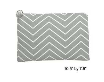 Gray Pinstripe Zipper Pouch, Large Padded Pouch, Gray White Zipper Bag, Purse Catchall, Large Travel Bag, Purse Organizer, Cosmetic Bag