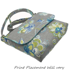 Nuevo tamaño, bolso bandolera delgado pequeño, bolso floral gris, bolso informal, correa ajustable, bolso cruzado verde azulado gris, bolso de algodón, bolso de tela