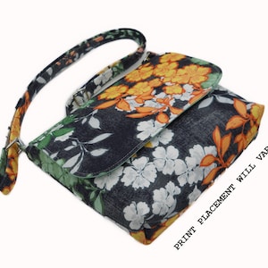 New Size, Small Slim Crossbody Bag, Multi Color Purse, Casual Bag, Adjustable Strap, Navy Orange Cross Body Purse, Floral Purse, Cotton Bag