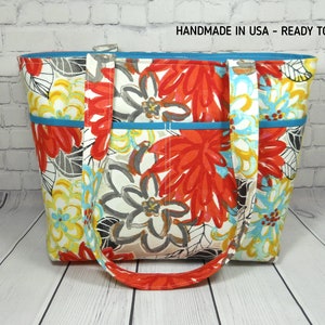 Colorful Floral Tote Bag, Double Strap Shoulder Bag, Open Top, Handmade Tote Bag, Cotton Purse, Fabric Tote, Modern Floral Purse, Fabric Bag