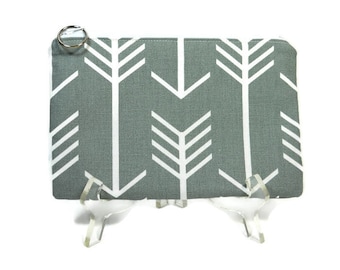 Gray Arrow Pouch, Fabric Zipper Pouch, Zip Cosmetic Bag, 8.5 by 5.5, Pencil Bag, Make Up Bag, Padded Zipper Pouch, Pencil Case, E-Cig Pouch