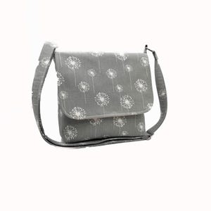 Bolso bandolera pequeño para mujer, bolso bandolera gris, bolso de diente de león gris, cartera blanca gris, bolso bandolera de tela, bolso de hombro