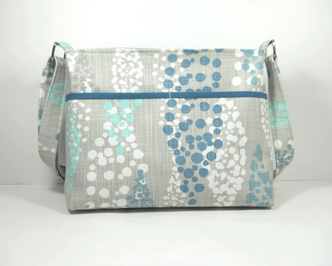Medium Gray Teal Messenger Style Purse for Women Fabric Etsy