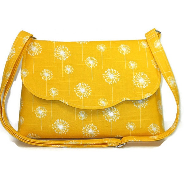 Women's Messenger Bag, Yellow Crossbody Bag, Dandelion Purse, Everyday Cross Body Purse, Pocketbook, Yellow Handbag, Medium Size, Pockets