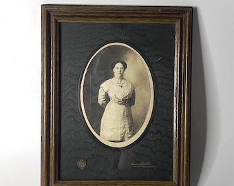 Antique Portrait Photograph Cabinet Card, Young Woman in Wooden Frame, Victorian Home Decor