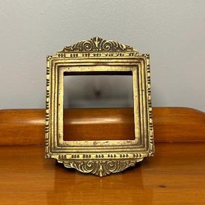 5.75x3.5 Ornate Vintage Brass Frame with Rectangular Cutout Base, Hanging Brass Metal Frame for Small Photos or Art, Victorian Style Display