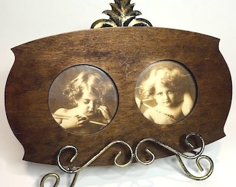 Antique Cupid Awake Cupid Asleep Original Framed Art Litho Print 1897 by M.G. Parkinson, 1800s Framed Art Double Oval Wooden Picture Frame