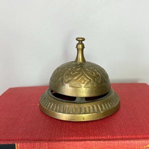 Small Solid Brass Reception Bell, Vintage Metal Tabletop Desk Bell, Victorian Style Home Office Antique Bell, Ornate Brass Home Accents