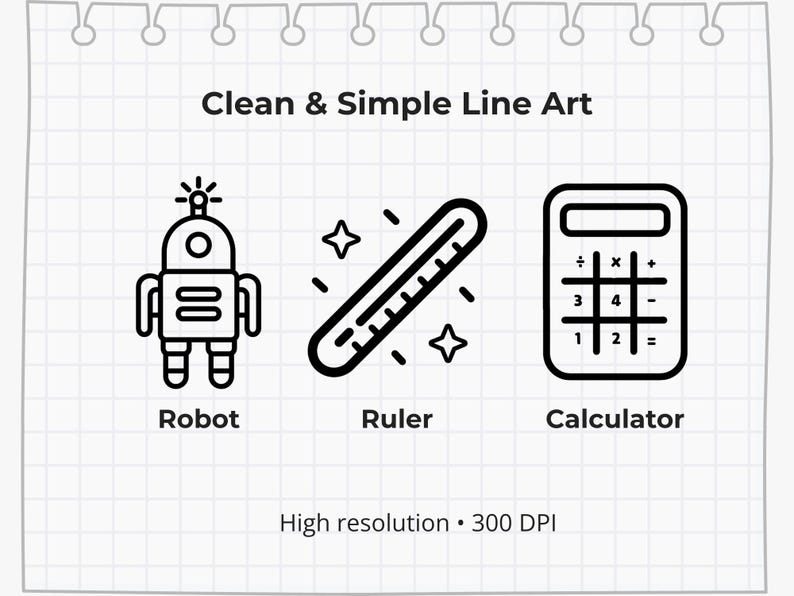 STEM Math Line Art Icons Clipart Set, Education Graphics (PNG Download ...
