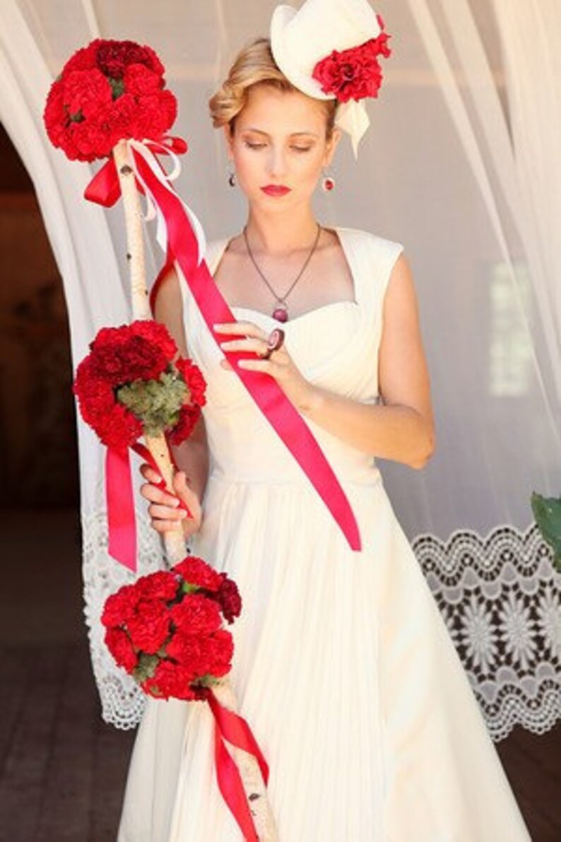 Holiday party hat Christmas top hat white mini top hat red image 2