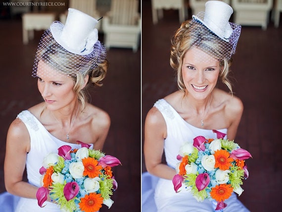 Wedding Bridal Top Hat With Birdcage Veil Mini Top Hat With Etsy