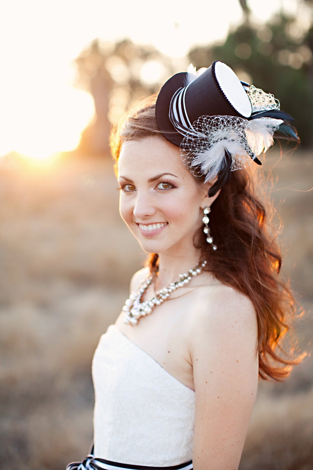Wedding top hat bridal mini top hat black and white bride Etsy