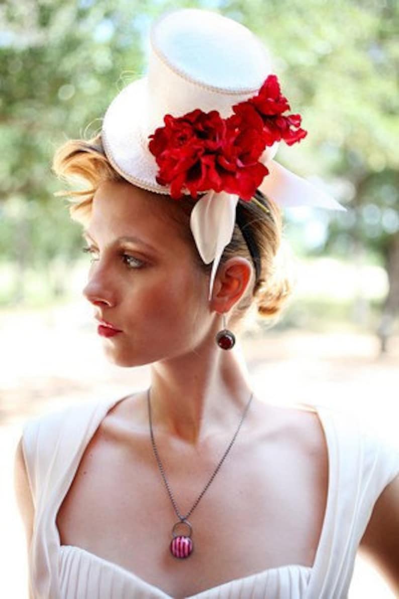 Holiday party hat Christmas top hat white mini top hat red image 1