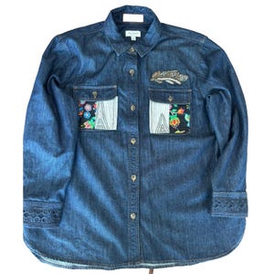 NWOT Hudson North embellished jean jacket womens XL embroidered crystals patches image 1