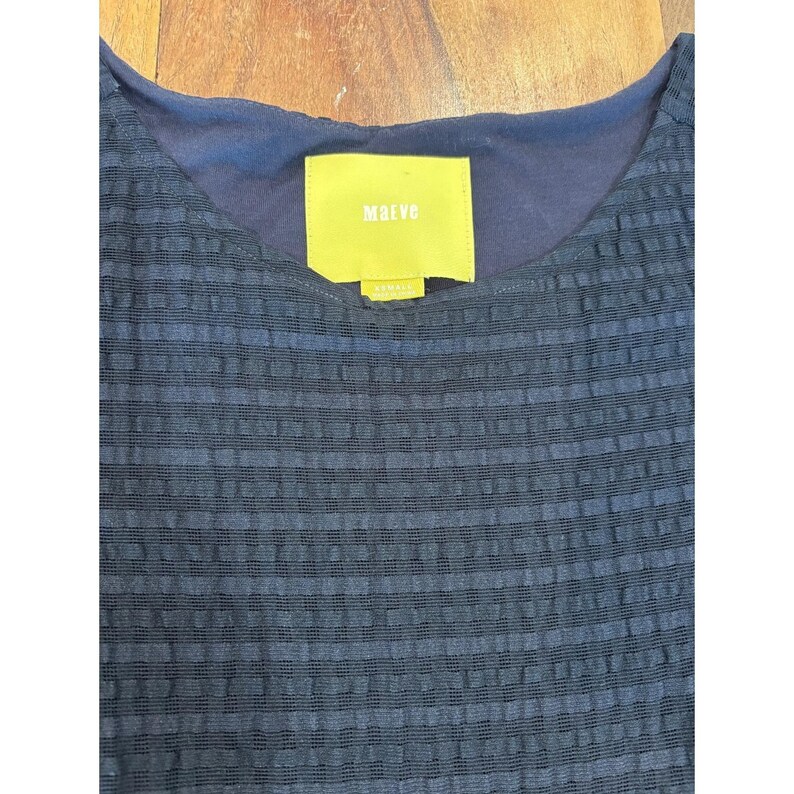 Anthropologie Maeve Navy Textured Short Sleeve Knee Length Sheath Dress Size XS image 4