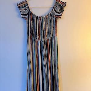 Women&#39;s Guilty size Large Rayon maxi dress stripes  rainbow tropical colourful