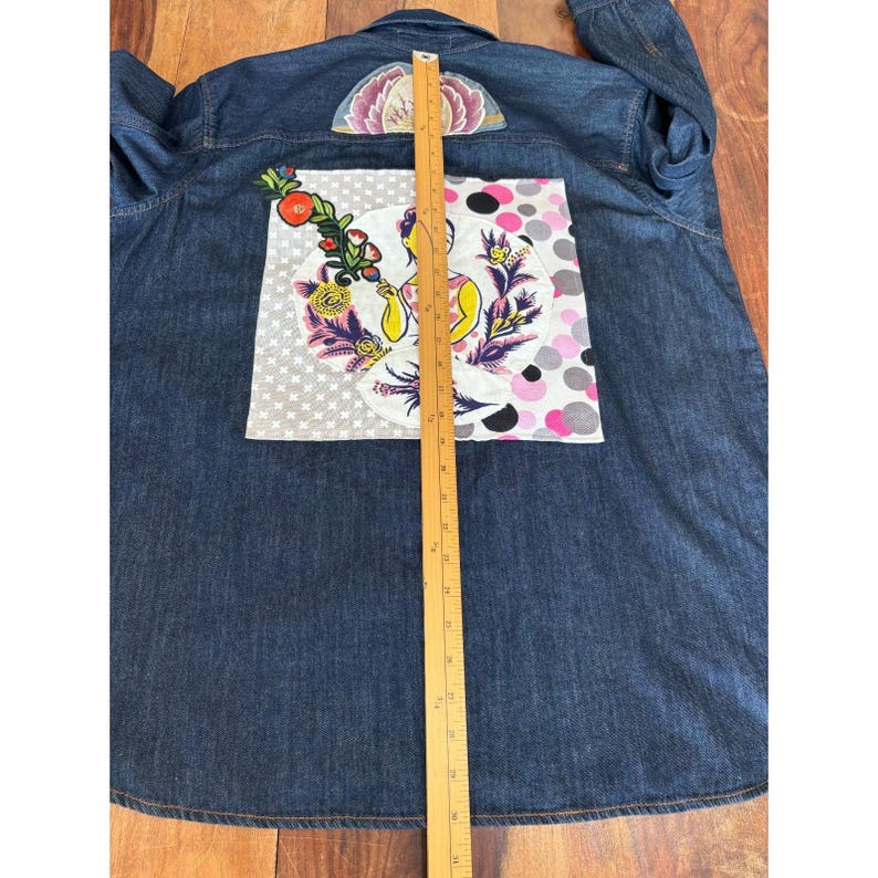 NWOT Hudson North embellished jean jacket womens XL embroidered crystals patches image 7