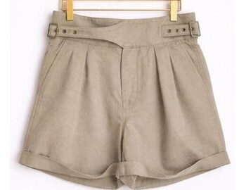 Shorts plisados de lino color canela de talle alto estilo Heritage Explorer de Banana Republic, talla 2, estilo bohemio