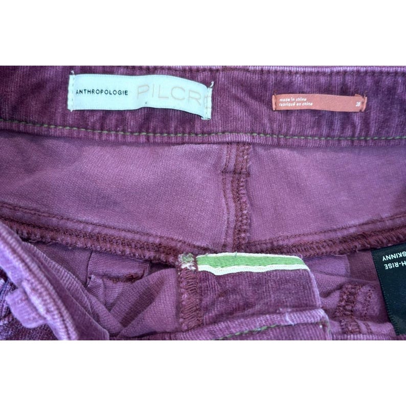 Anthropologie Pilcro solidne fioletowe aksamitne legginsy Serif obcisłe spodnie 28 zdjęcie 3