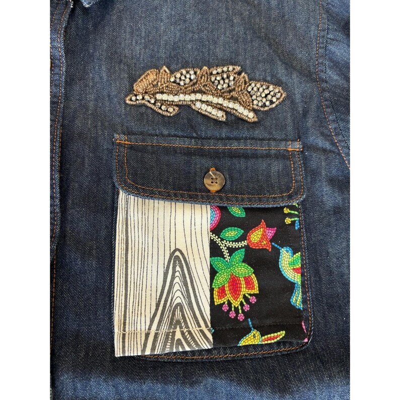 NWOT Hudson North embellished jean jacket womens XL embroidered crystals patches image 4