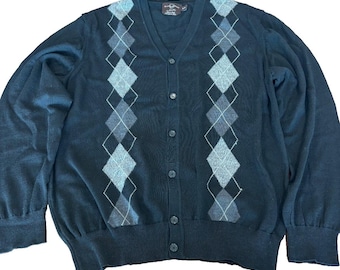 Schwarz Braun 1826 V-Ausschnitt Merino Wolle Rauten Cardigan Herren Gr. XL